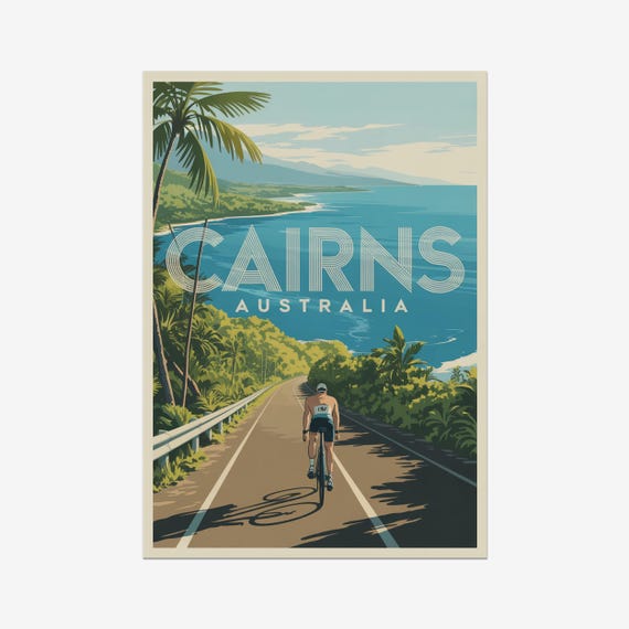 Vintage Triathlon Poster Cairns Australia Bike