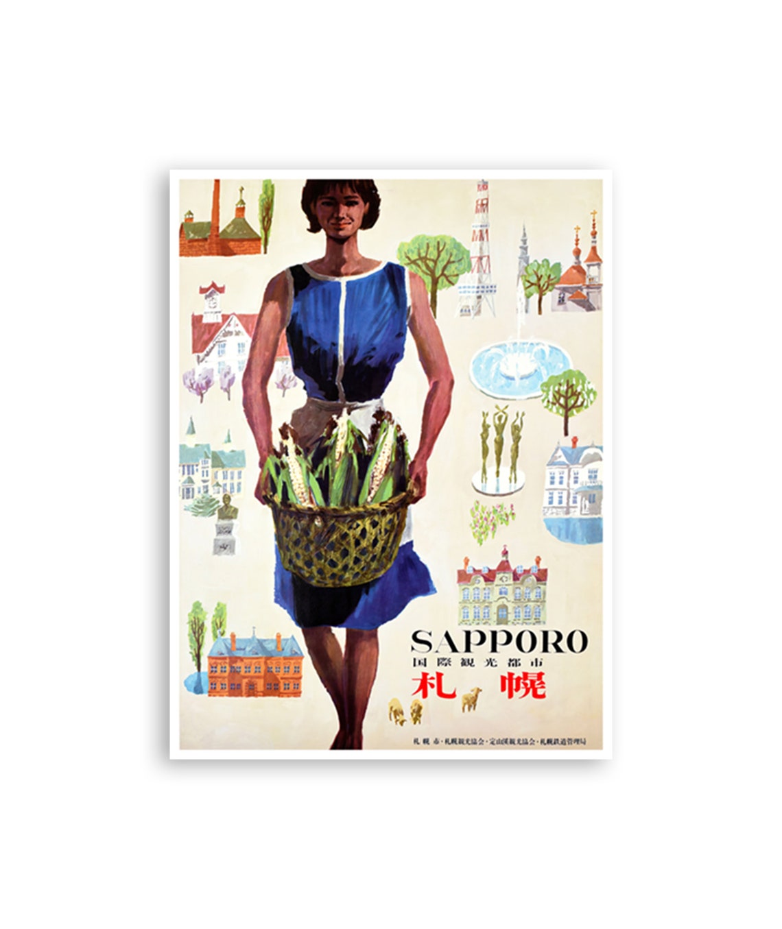 Sapporo Japan Vintage Travel City Landmarks Japanese Winter Poster