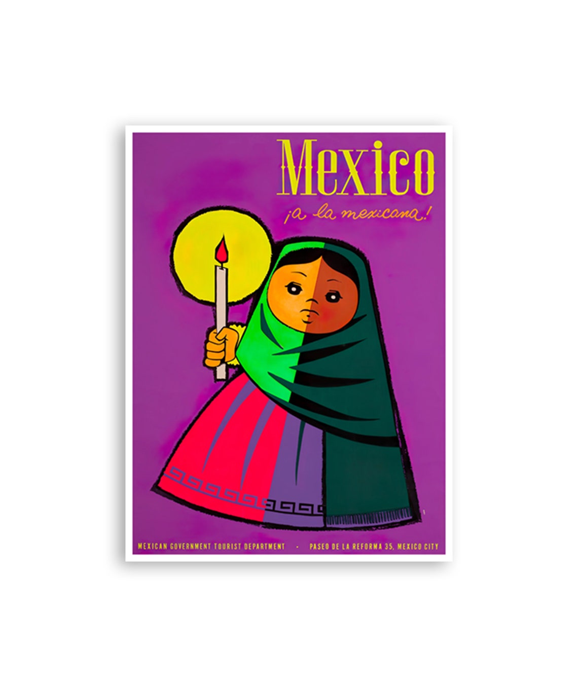 Mexico A La Mexicana Vintage Folk Doll Candle Mexican Travel Poster