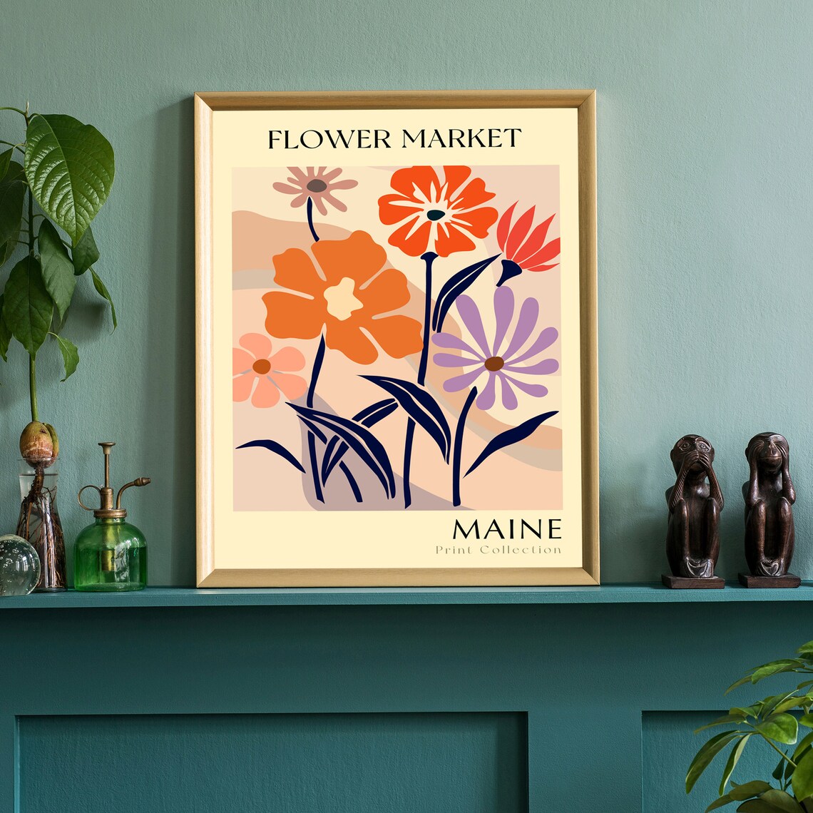 Maine Flower Market Orange Pink Bloom Modern Botanical Art Poster - Image 2