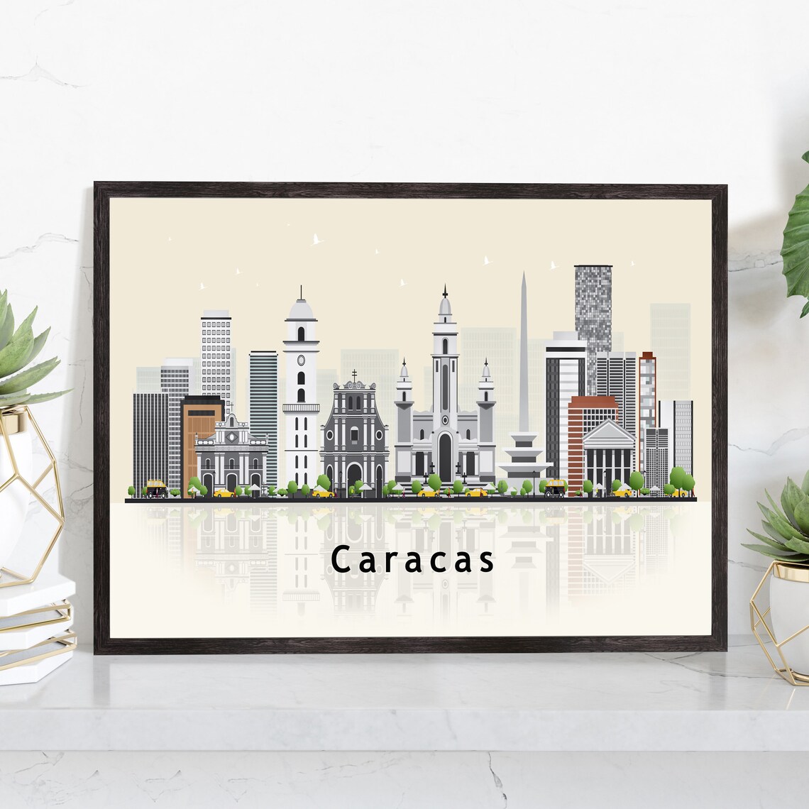 Caracas Venezuela Modern Skyline Illustration Landmarks Travel Poster