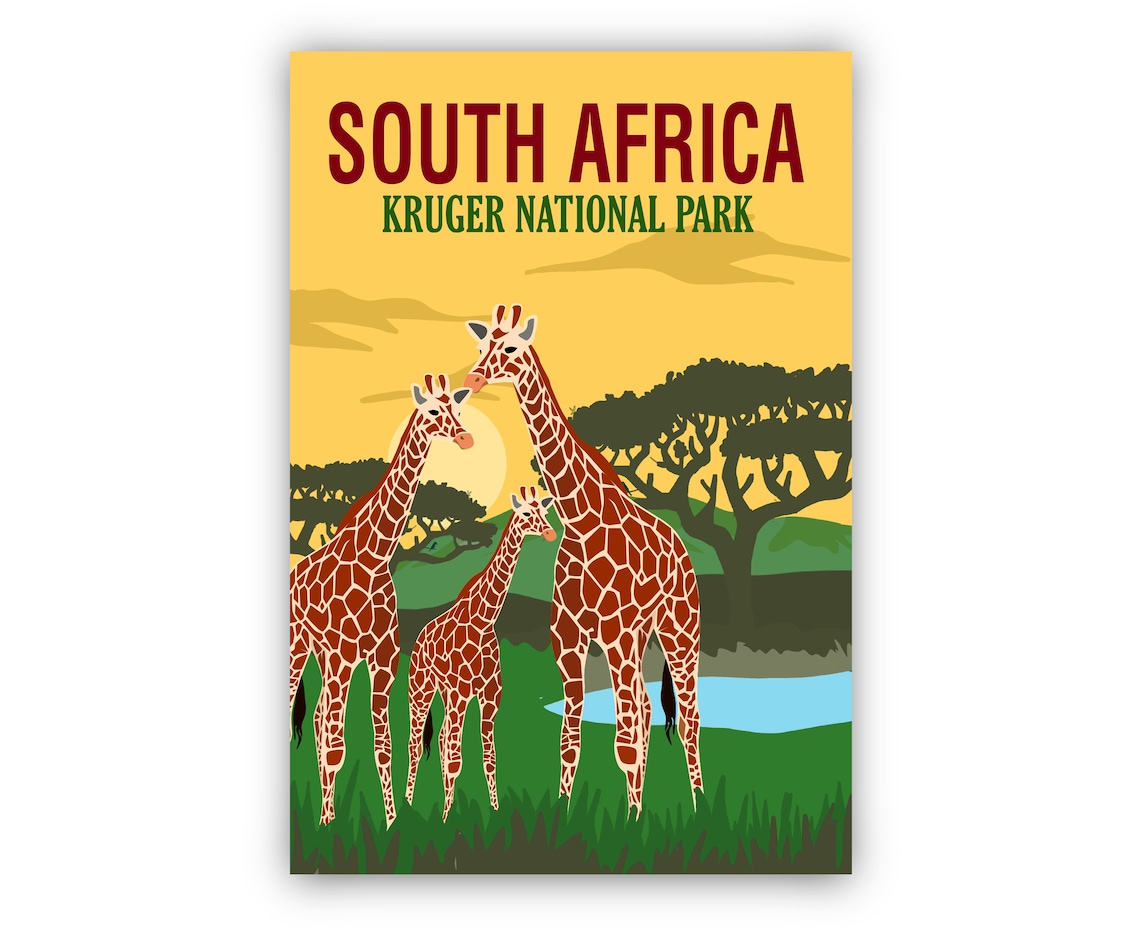 South Africa Kruger National Park Giraffes Sunset Safari Travel Poster - Image 2