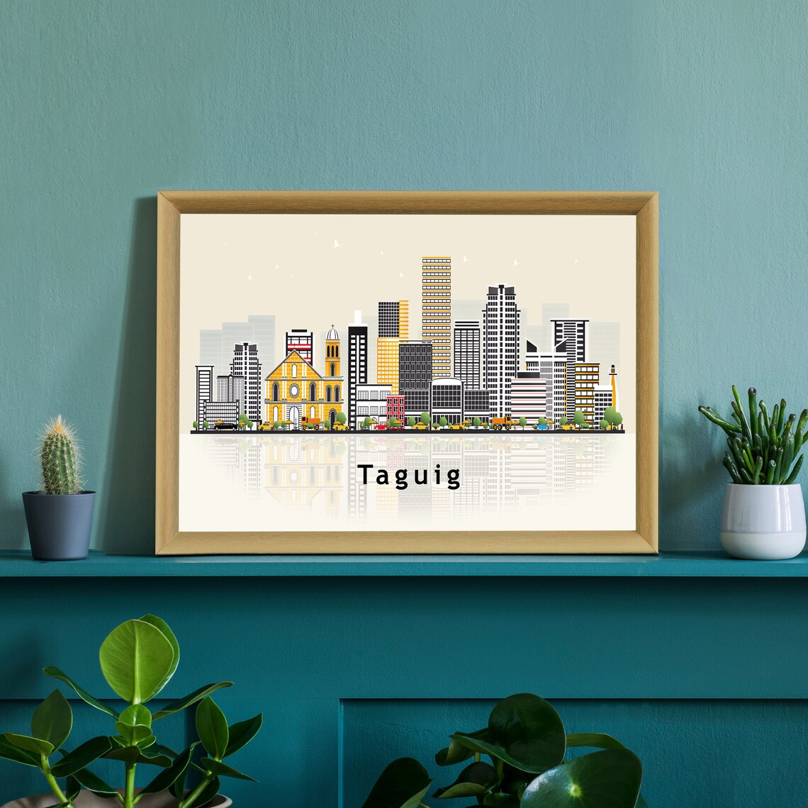 Taguig Philippines Yellow Church Skyline Illustration Travel Poster - Image 3