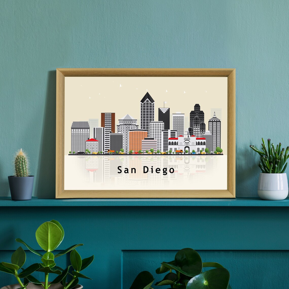 San Diego California Flat Illustration Skyline Cityscape Poster - Image 2