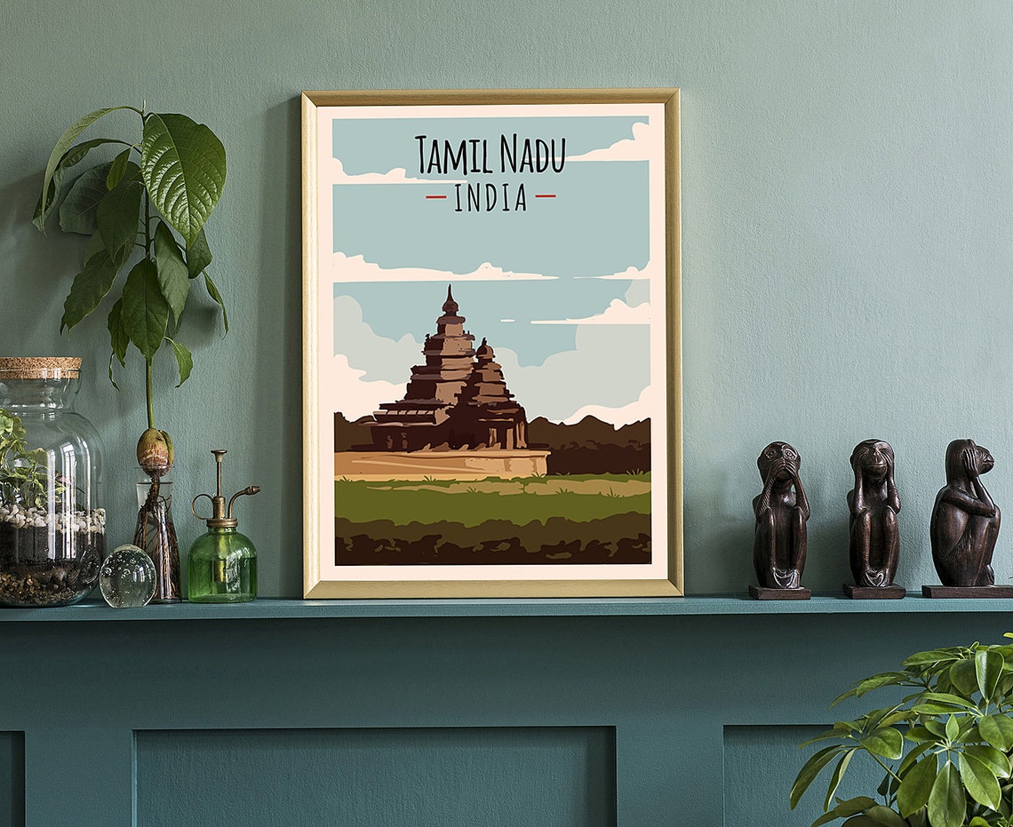 Tamil Nadu India Ancient Temple Tower Retro Vintage Travel Poster - Image 3