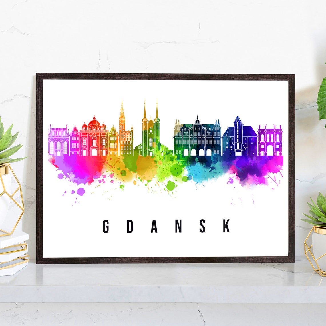 Gdansk Poland Historic Long Market Old Town Watercolor Poster
