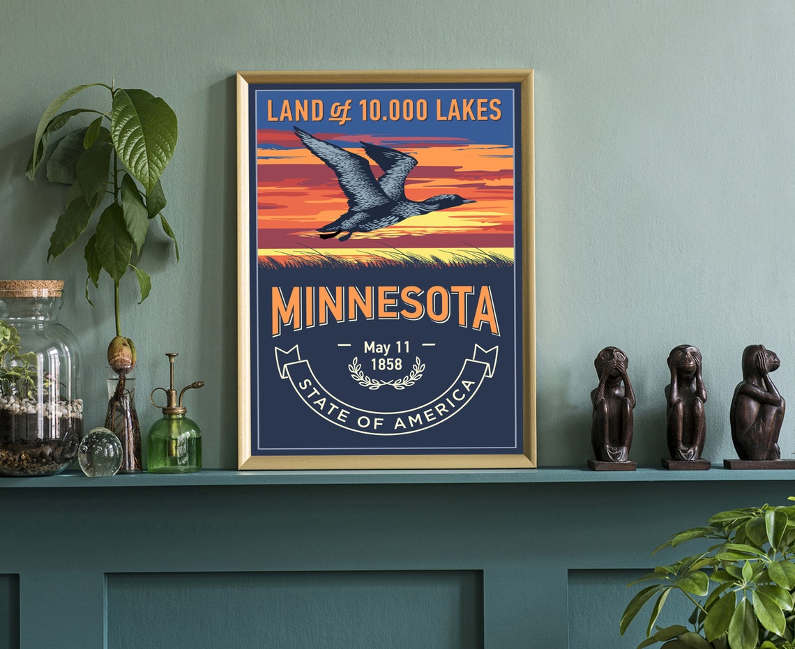 Minnesota State Emblem Retro Loon Land of Lakes Travel Poster - Image 3