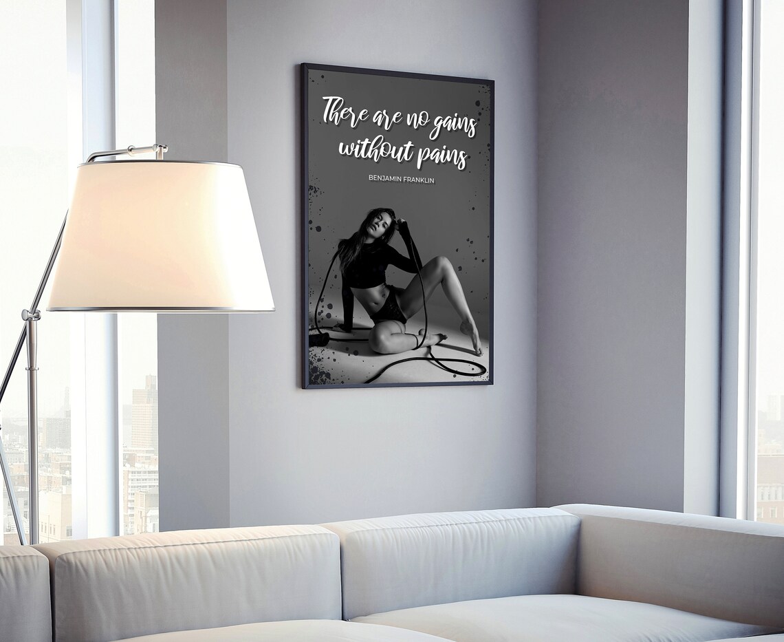 No Gains Without Pains Benjamin Franklin Quote Battle Rope Workout Poster - Image 4