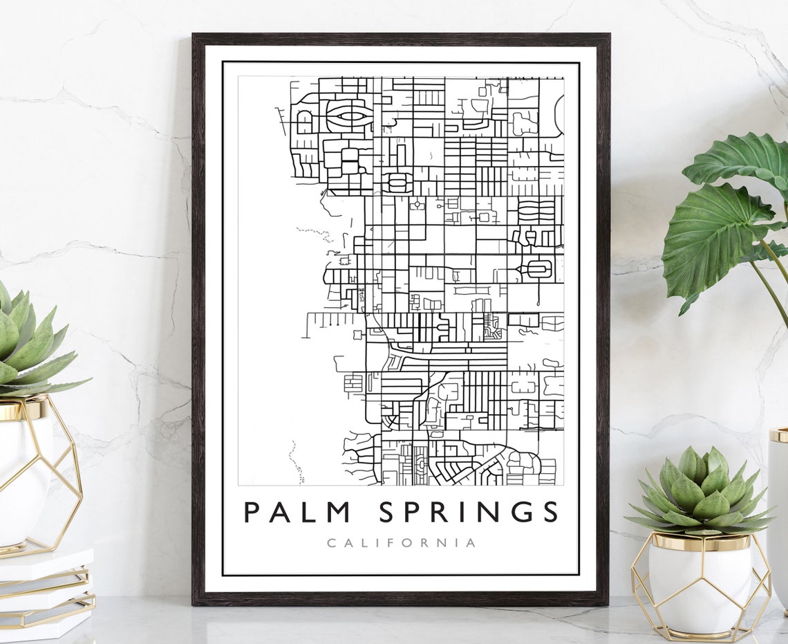 Palm Springs California Minimalist Black White Street Map Line Poster