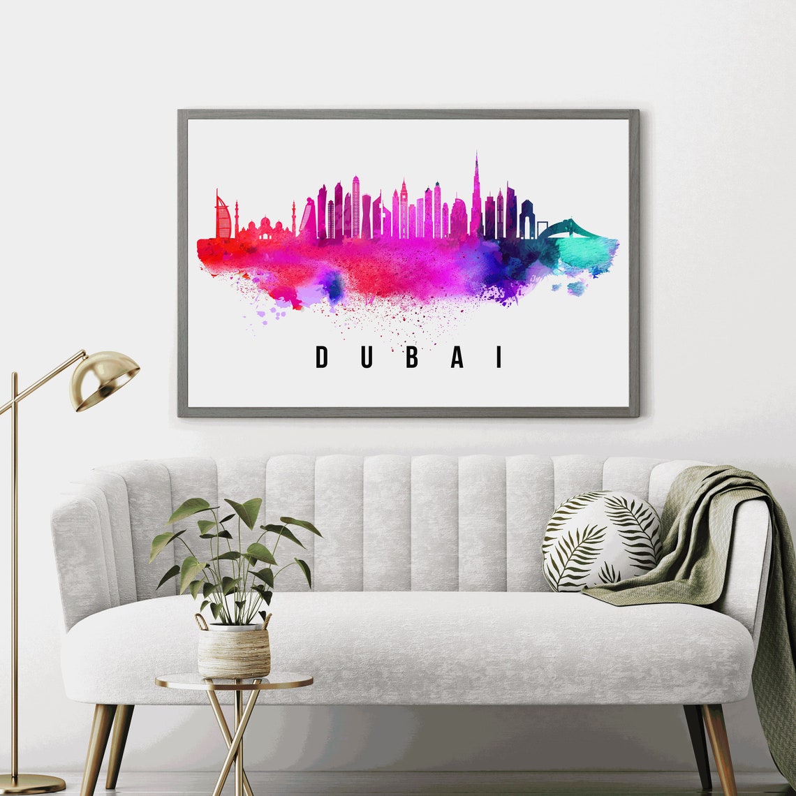 Dubai UAE Burj Khalifa Watercolor Splash Skyline Travel Poster - Image 4