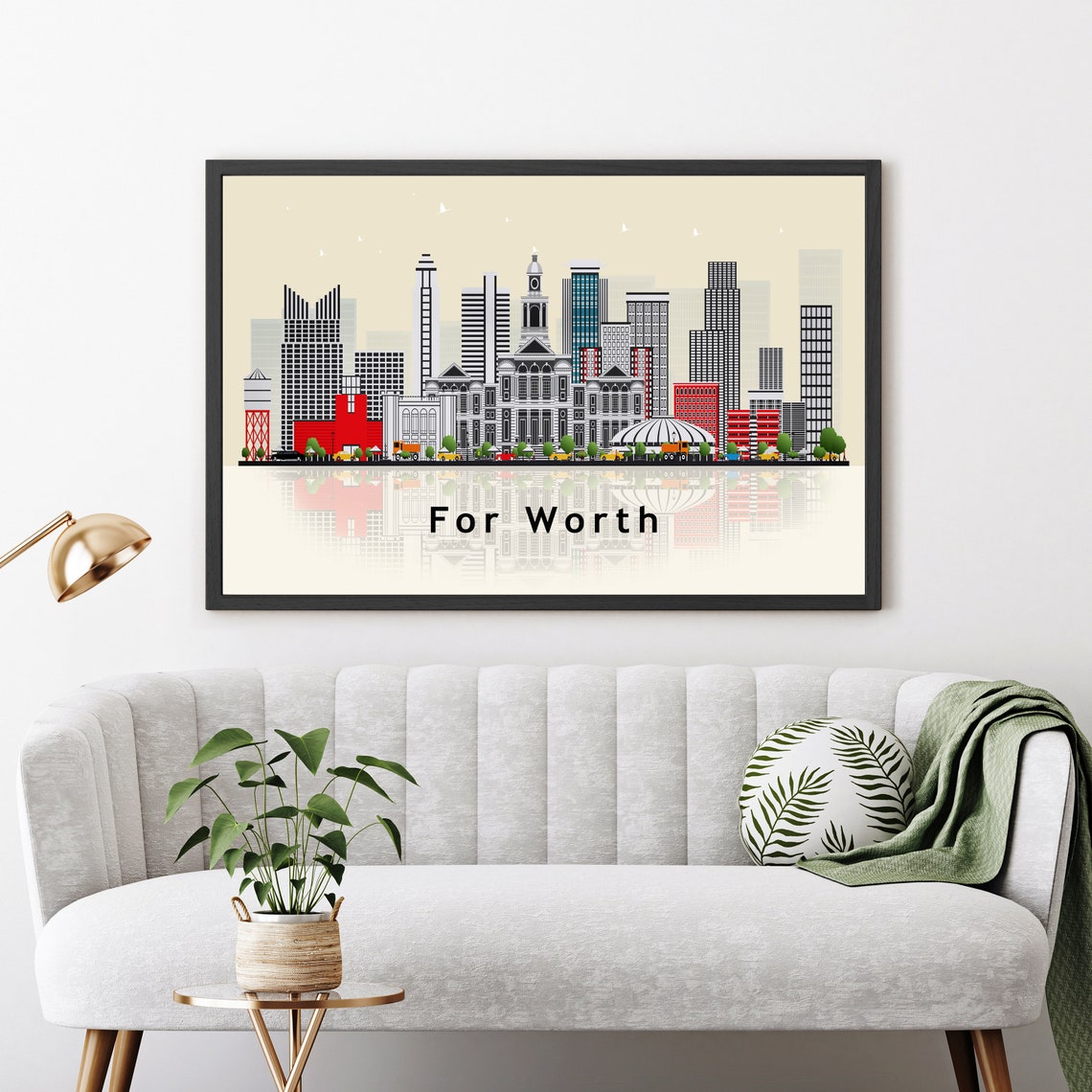 Fort Worth Texas Modern Skyline Reflection Illustration Travel Poster - Image 3