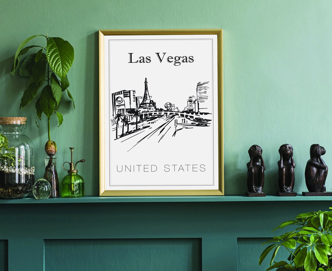 Hand Drawn Poster Las Vegas Travel Poster United States Poster Wall Art Las Vegas Cityscape And Landmark Map City Map Poster For Home - Image 3