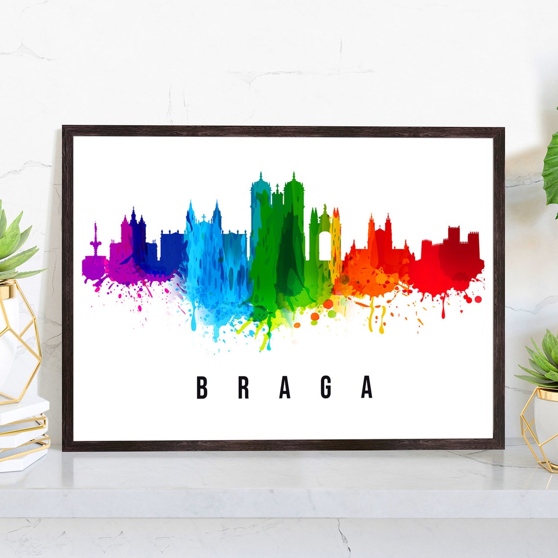 Braga Portugal Poster Skyline Poster Cityscape Poster Portugal Landmark City Illustration Poster Home Wall Art Office Wall Art