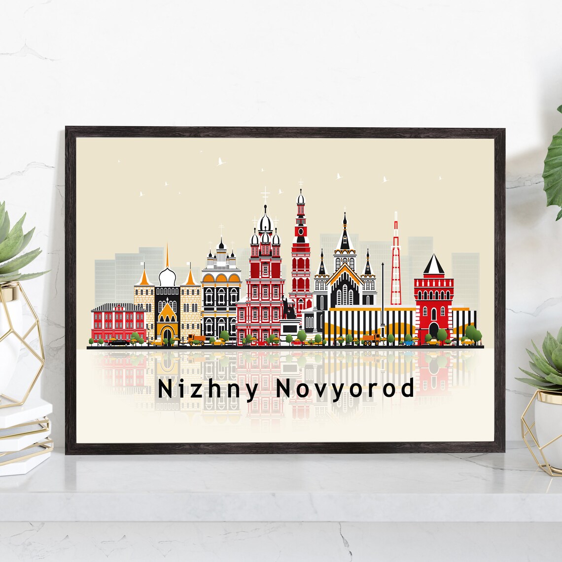 Nizhny Novgorod Russia Red Tower Skyline Illustration Wall Art Poster