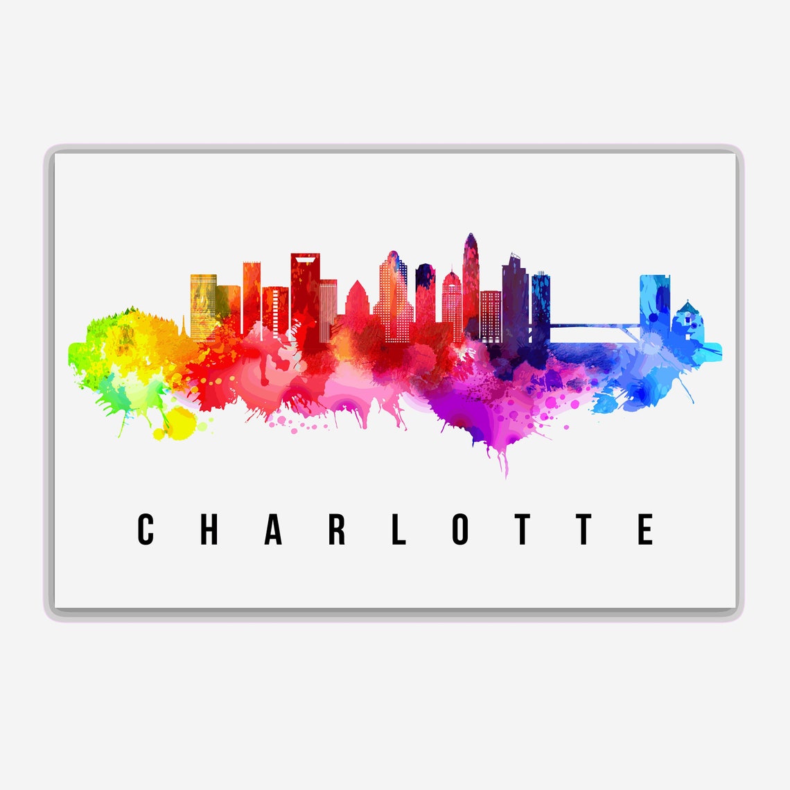 Charlotte North Carolina Rainbow Watercolor City Skyline Poster - Image 2