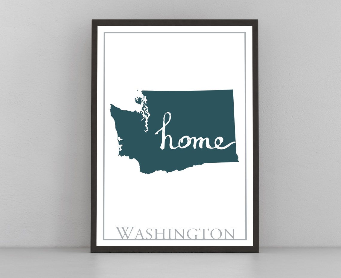Washington Modern Minimalist Teal Home Script Silhouette Wall Art
