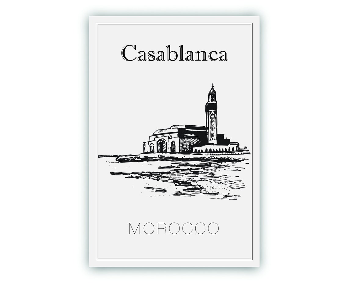 Casablanca Morocco Hassan II Mosque Hand Drawn Ink Sketch Poster Print - Image 2