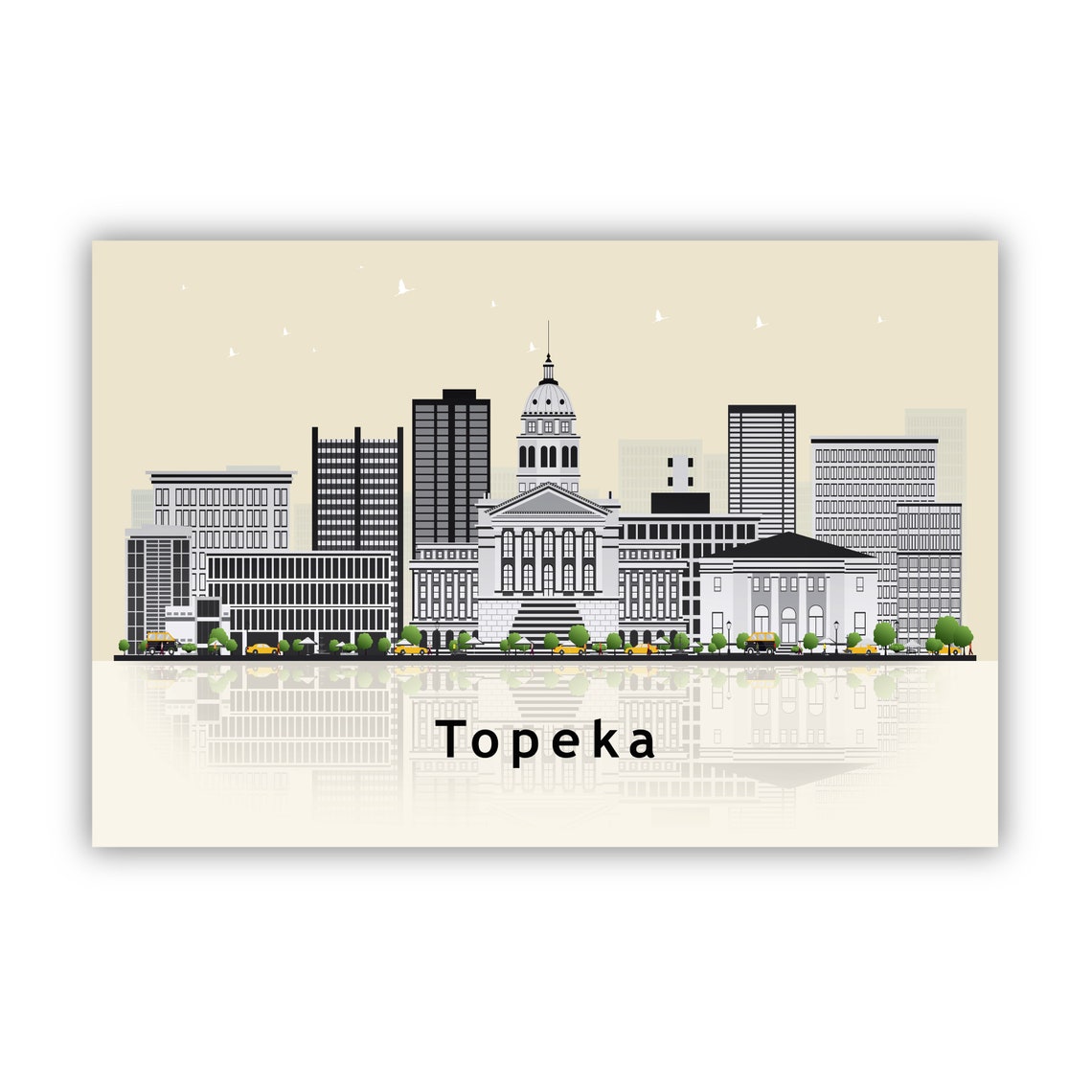 Topeka Kansas Capitol Dome Skyline Illustration With Reflection Poster - Image 2