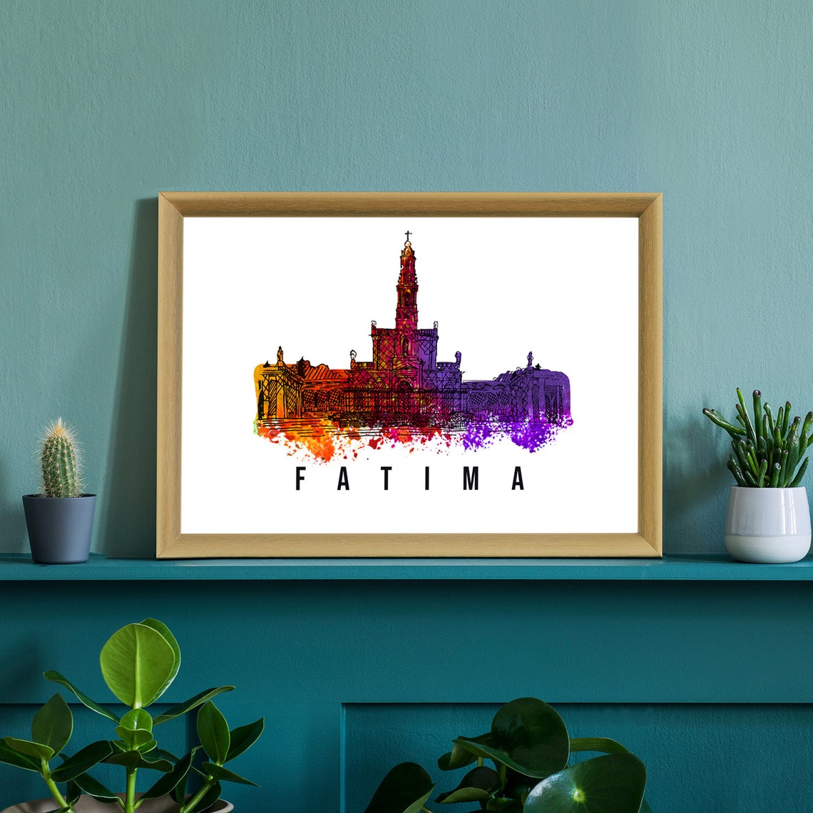 Fatima Portugal Poster Skyline Poster Cityscape Poster Portugal Landmark City Illustration Poster Home Wall Art Office Wall Art - Image 2