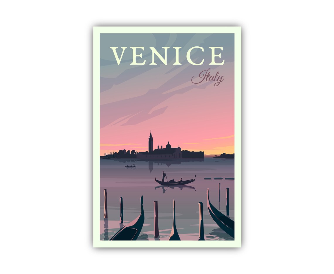 Venice Italy Gondola Sunset Canal Vintage Retro Travel Poster - Image 2