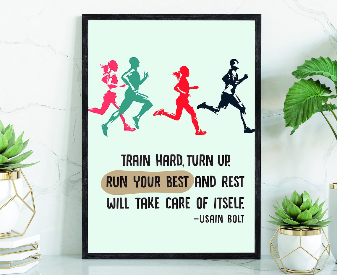 Usain Bolt Train Hard Colorful Runners Motivational Fitness Quote Poster