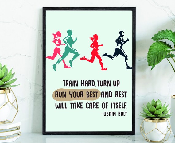 Usain Bolt Train Hard Colorful Runners Motivational Fitness Quote Poster