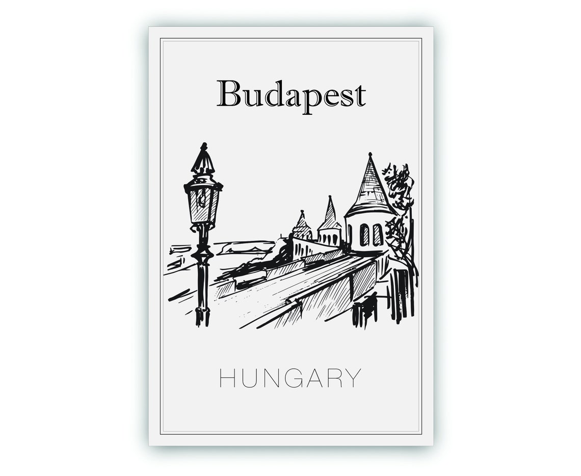 Budapest Hungary Fishermans Bastion Turrets Hand Drawn Sketch Poster - Image 2