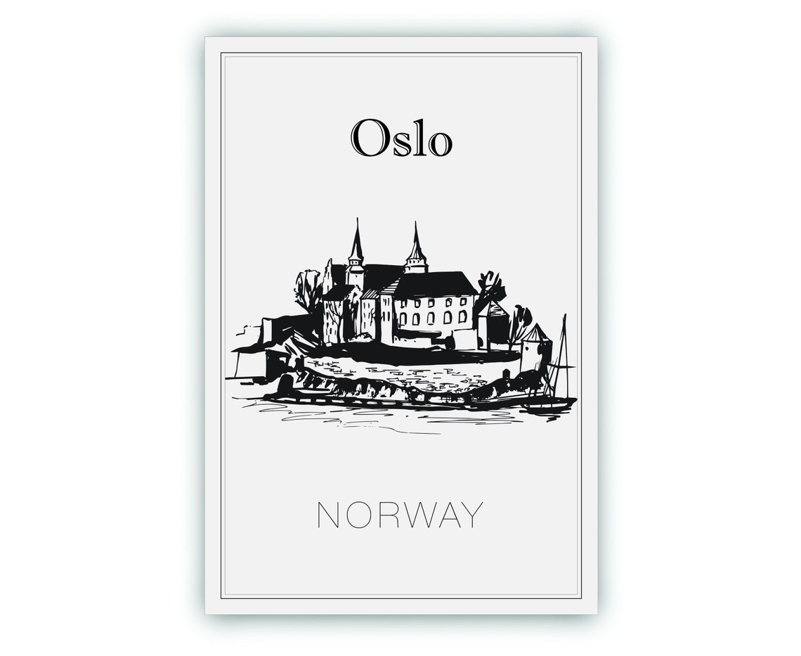 Oslo Norway Hand Drawn Waterfront Sketch Minimalist Travel Poster - Image 2