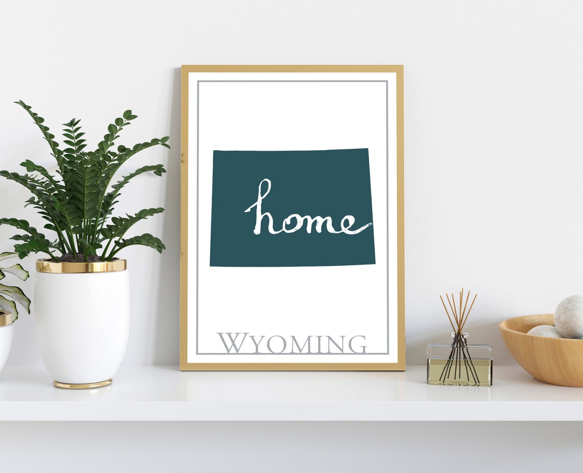 Wyoming Modern Minimalist Teal Home Script State Silhouette Wall Art - Image 2