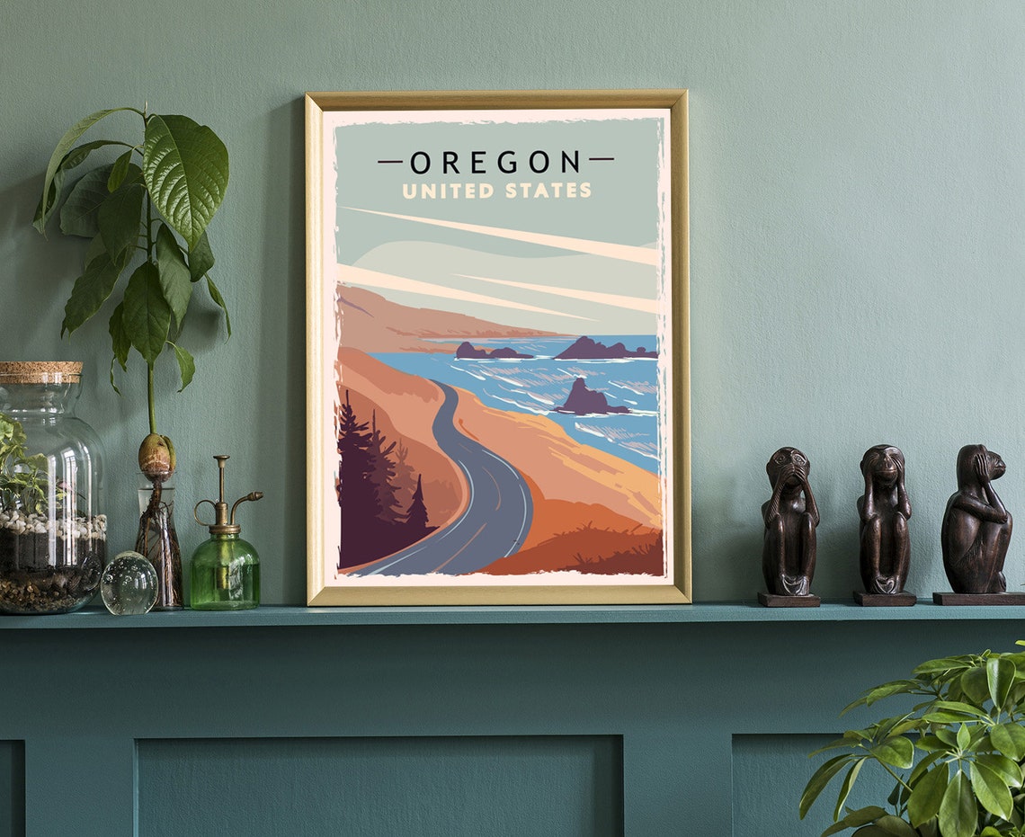 Oregon United States Coastal Highway Sea Stacks Sunset Vintage Poster - Image 3