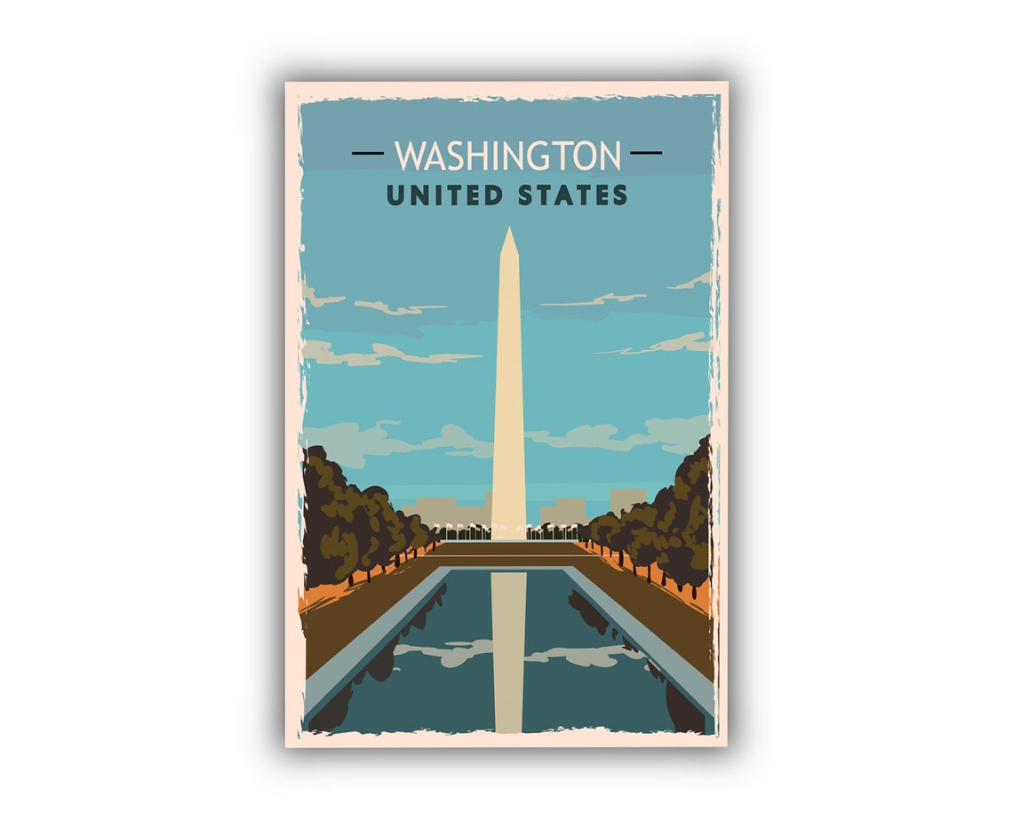 Washington DC National Monument Reflecting Pool Vintage Travel Poster - Image 2