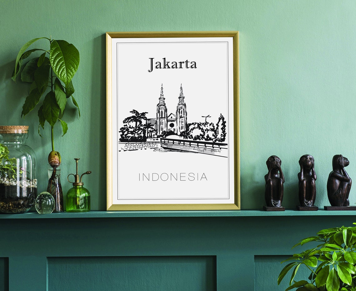 Hand Drawn Poster Jakarta Travel Poster Indonesia Jakarta Poster Wall Art Jakarta Cityscape And Landmark Map City Map Poster For Home - Image 3