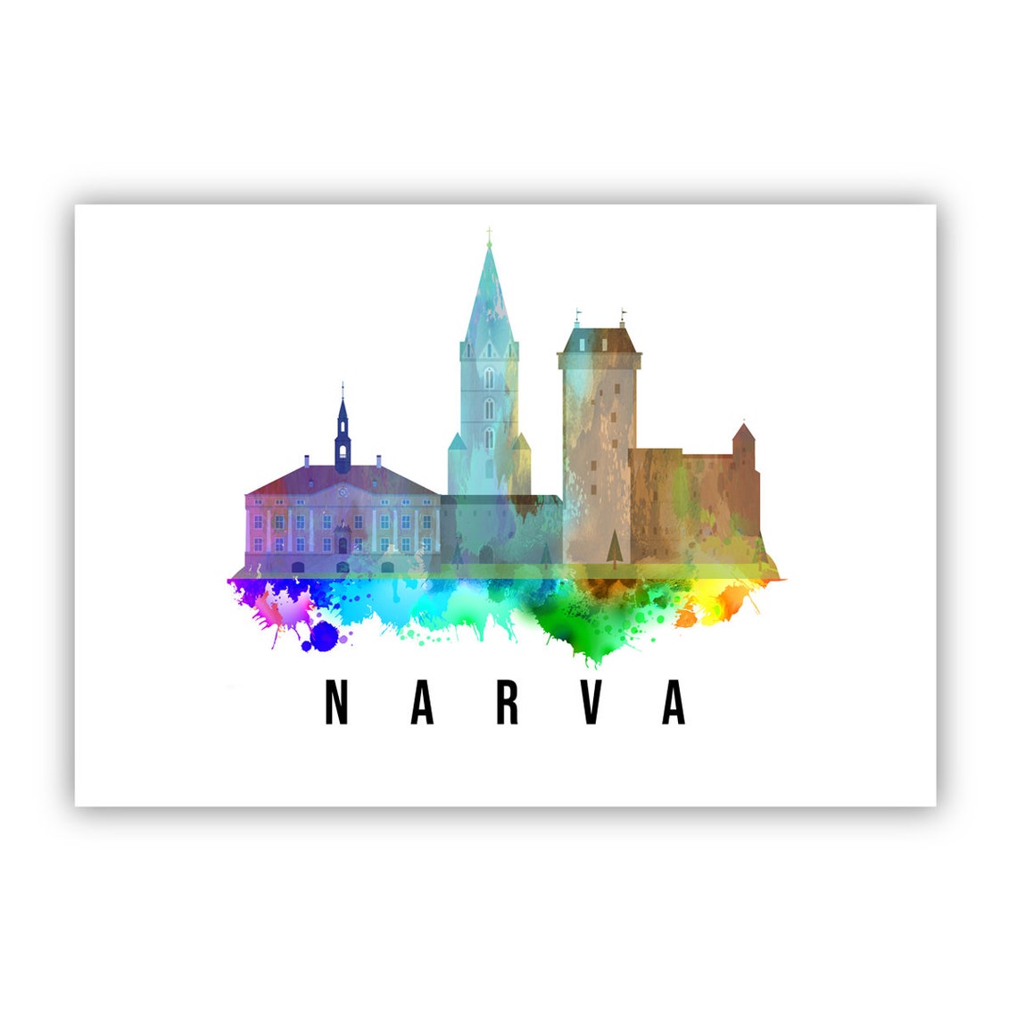 Narva Estonia Watercolor Landmark Castle Skyline Wall Art Poster - Image 2