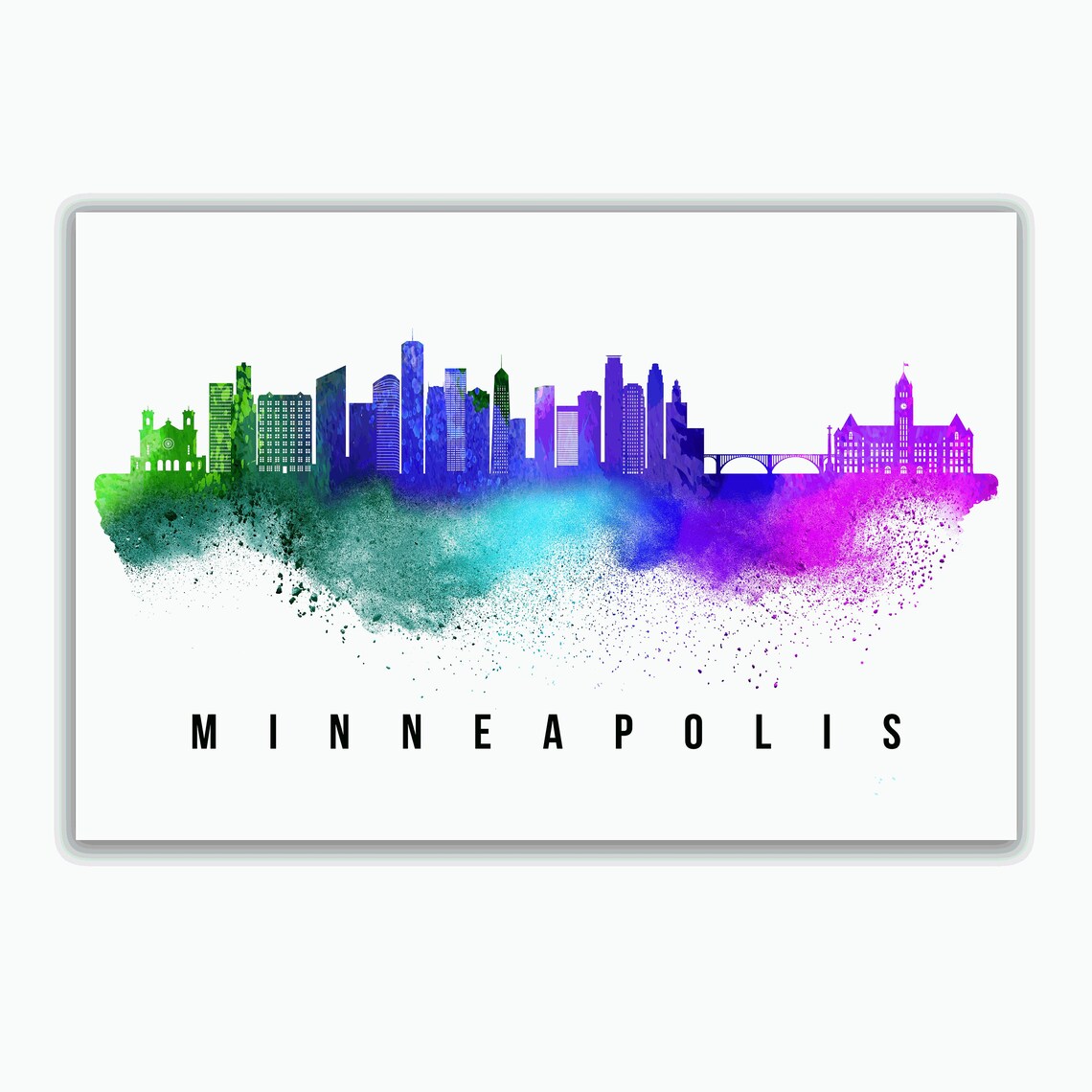 Minneapolis Minnesota Rainbow Watercolor Skyline Cityscape Art Poster - Image 2
