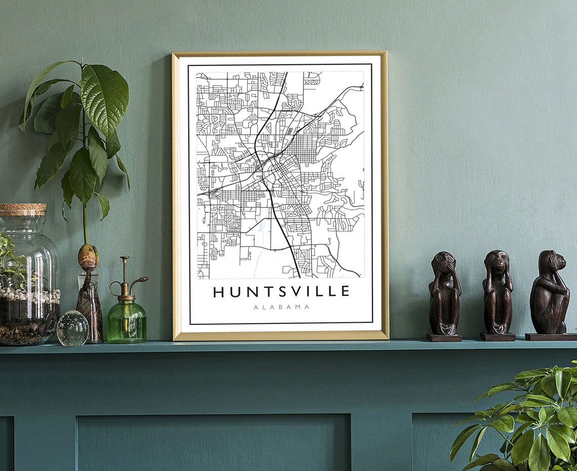 Huntsville Alabama Black and White City Street Line Map Travel Poster - Image 3