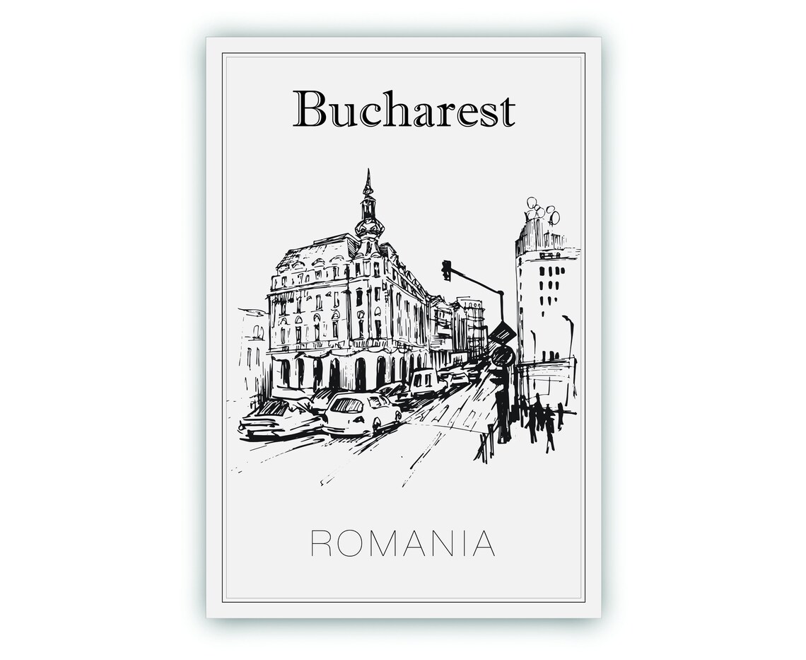 Bucharest Romania Hand Drawn City Sketch Minimalist Travel Poster - Image 2