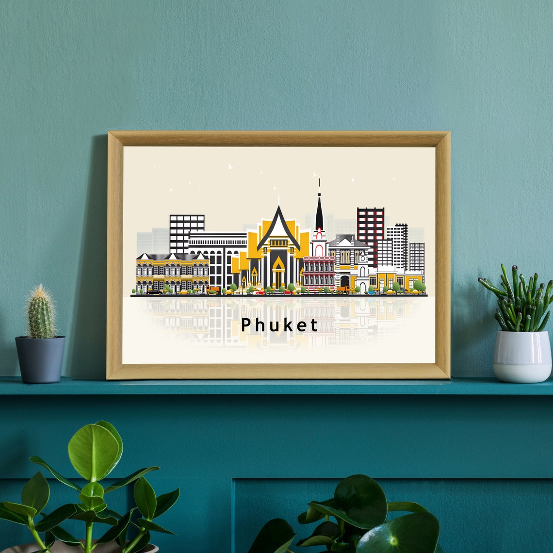 Phuket Thailand Island Skyline Flat Vector Landmark Travel Poster - Image 3
