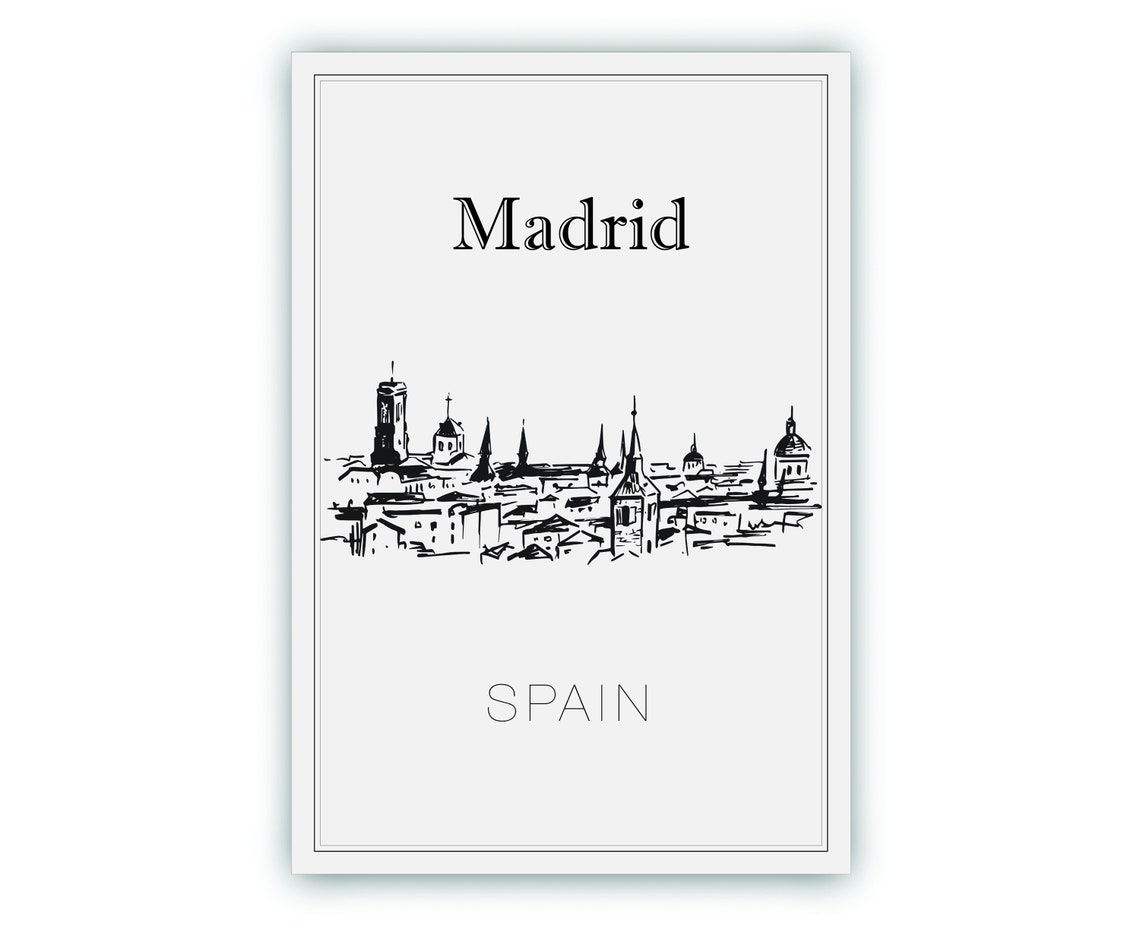 Madrid Spain Old Town Skyline Hand Drawn Ink Sketch Travel Poster - Image 2