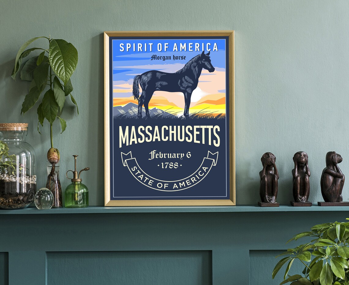 Massachusetts Morgan Horse Sunset Spirit of America Wall Art Poster - Image 3