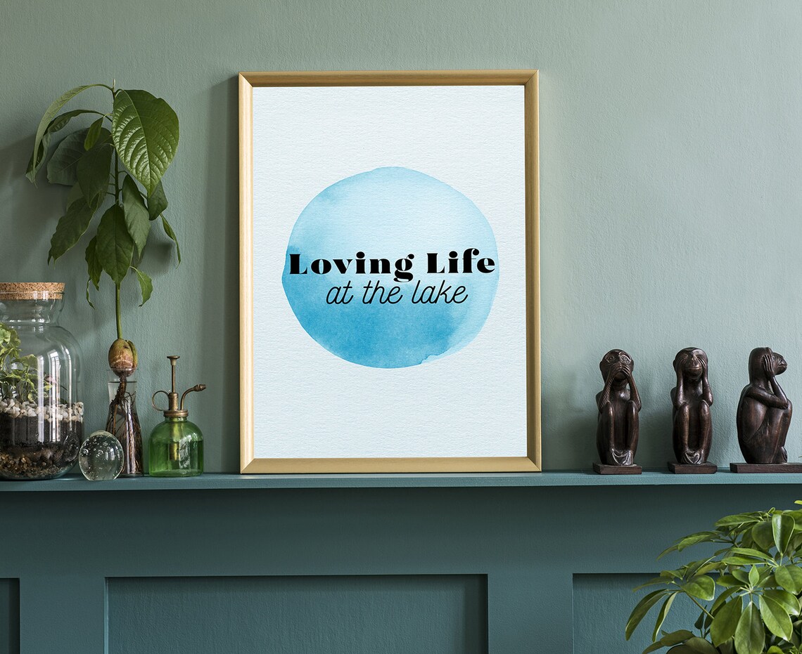 Loving Life at the Lake Blue Watercolor Circle Quote Wall Art - Image 3