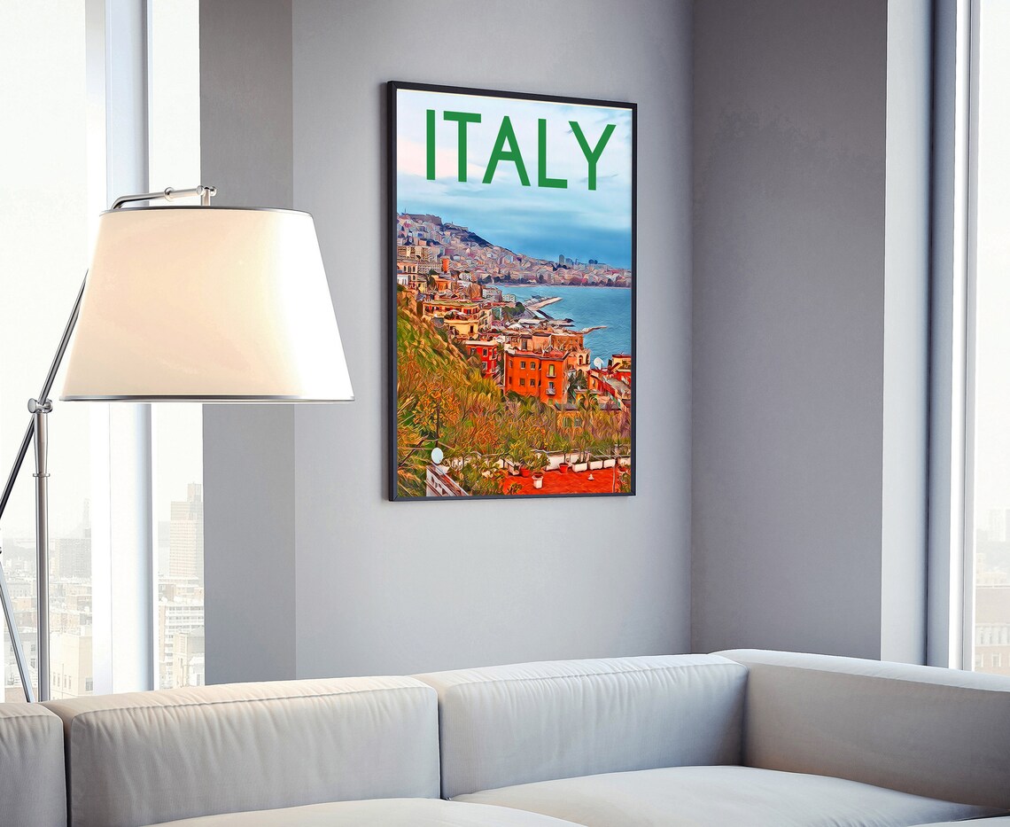 Italy Coastal Town Hillside Painterly Seaside Village Vintage Art Poster - Image 4