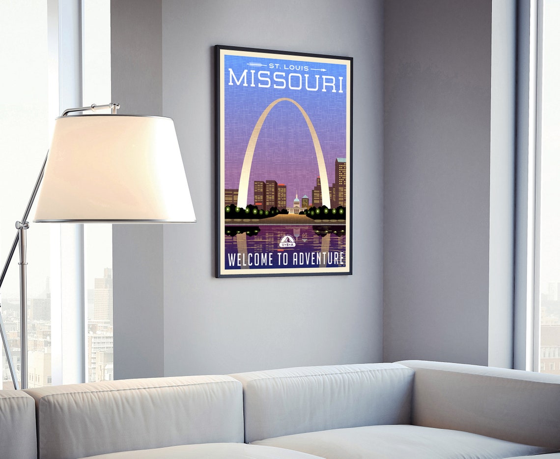 St. Louis Missouri Gateway Arch Night Retro Vintage Travel Poster - Image 4