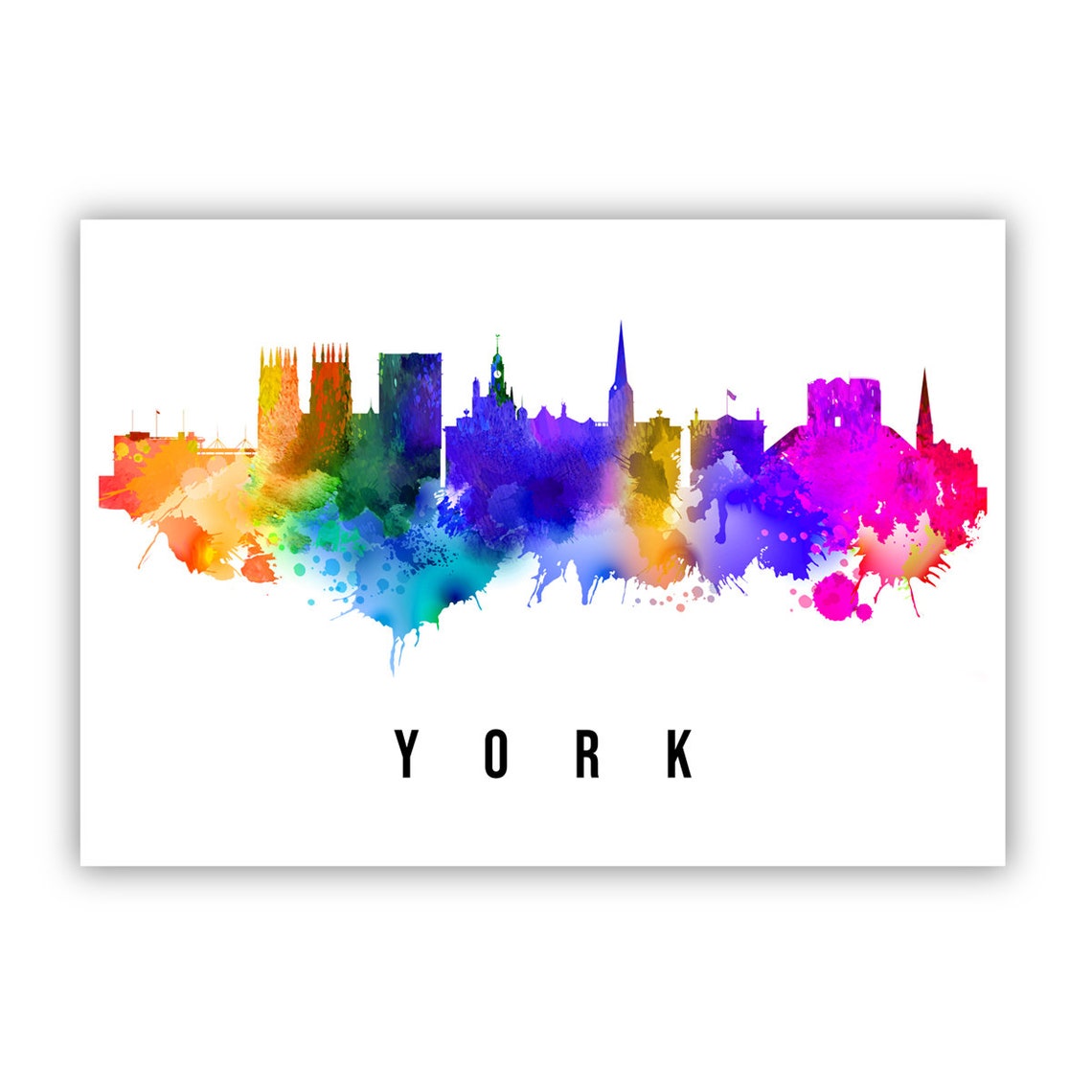 York England Rainbow Watercolor Skyline Cityscape Wall Art Poster - Image 2