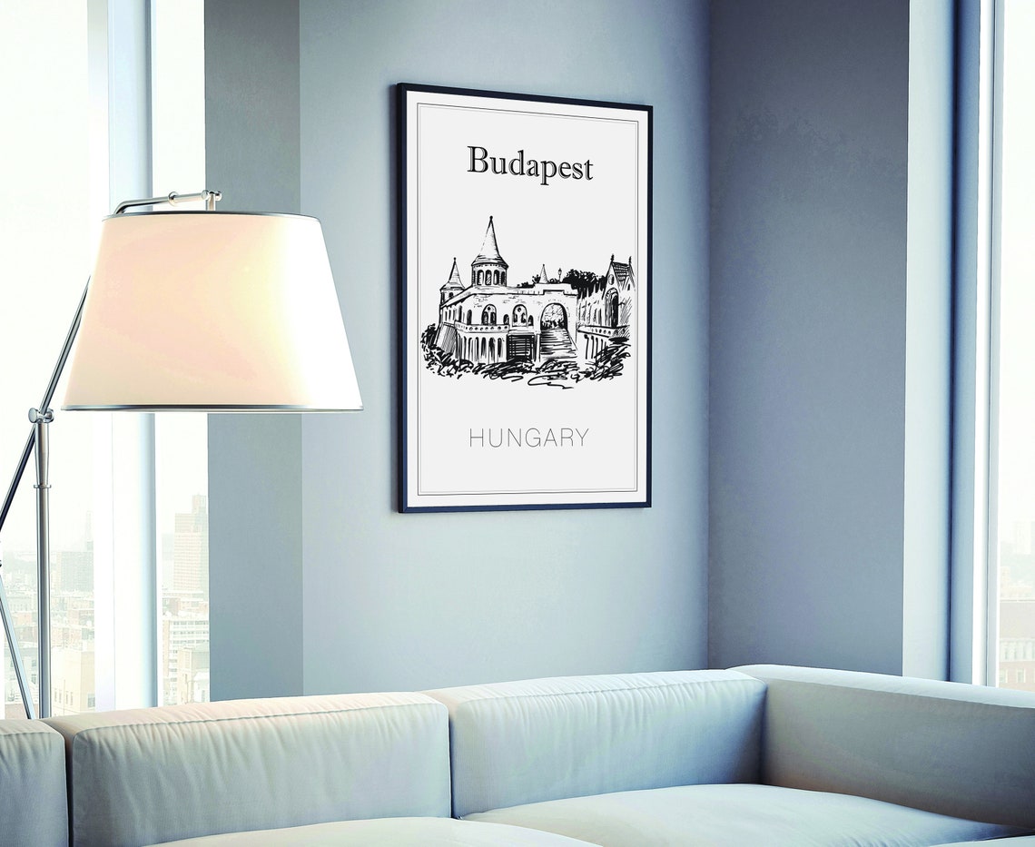 Budapest Hungary Historic Castle Palace Arched Facade Sketch Poster - Image 4