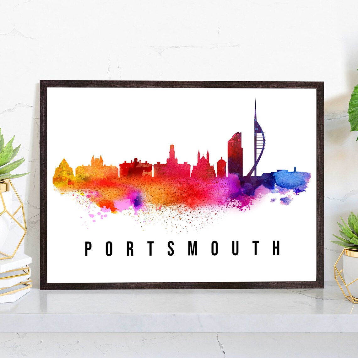 Portsmouth England Spinnaker Tower Watercolor Skyline City Poster