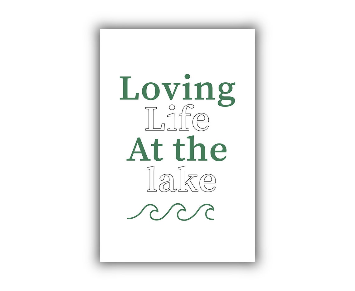 Loving Life At the Lake Green Typographic Quote Minimalist Art Poster - Image 2