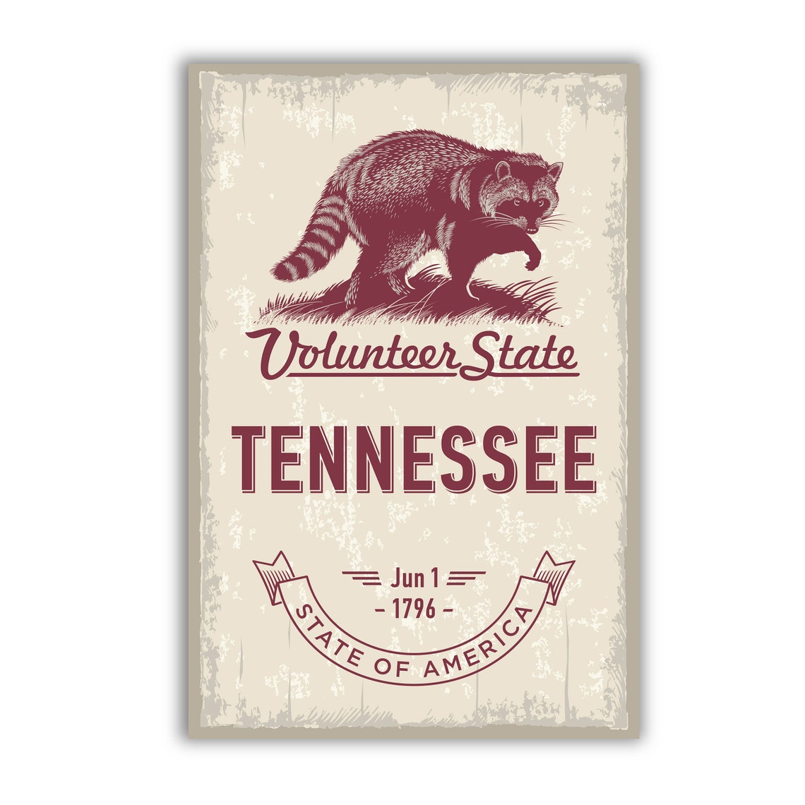 Tennessee Volunteer State Raccoon Vintage State Emblem Travel Poster - Image 2