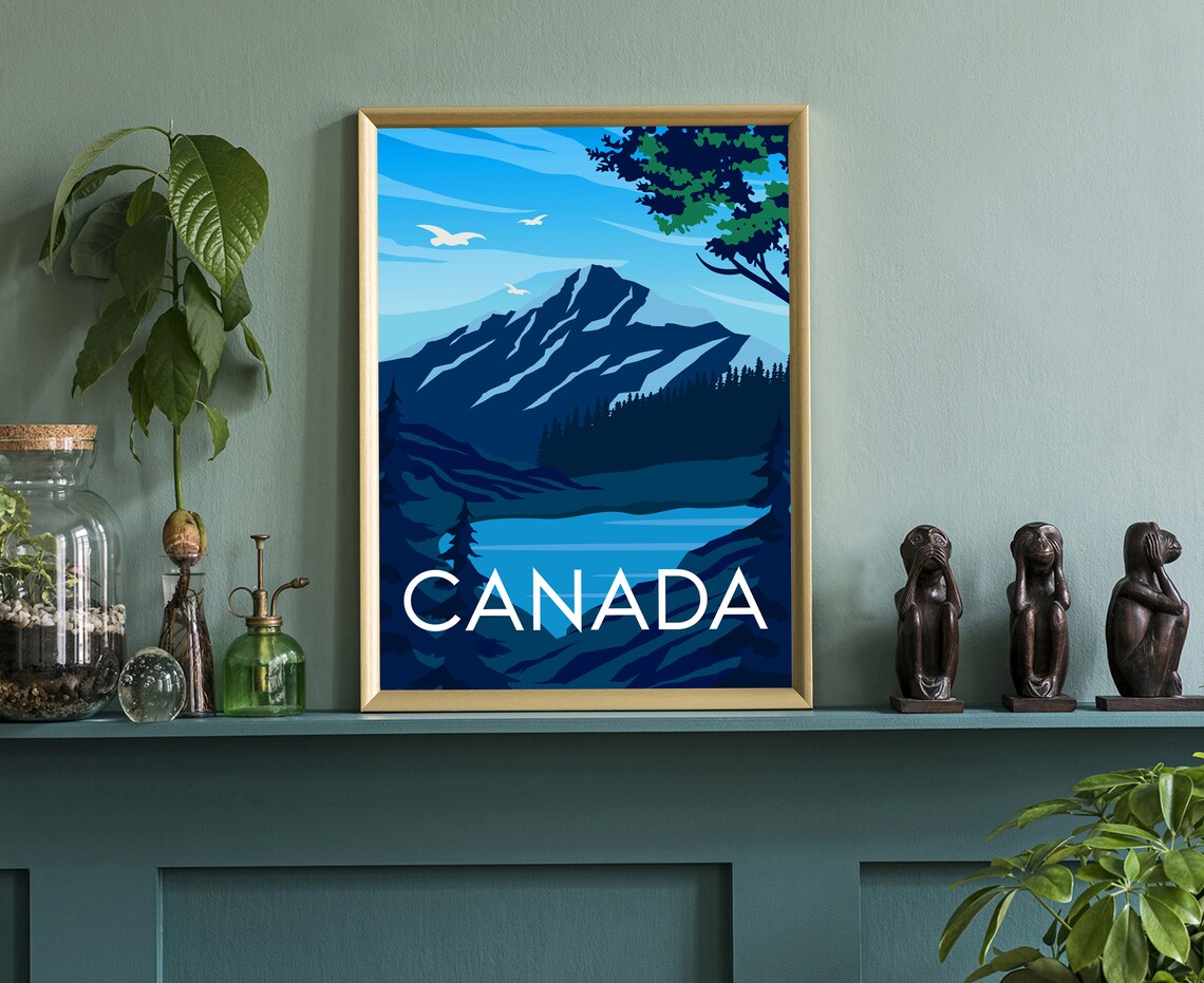 Canada Rocky Mountains Blue Lake Vintage Style Travel Poster - Image 3