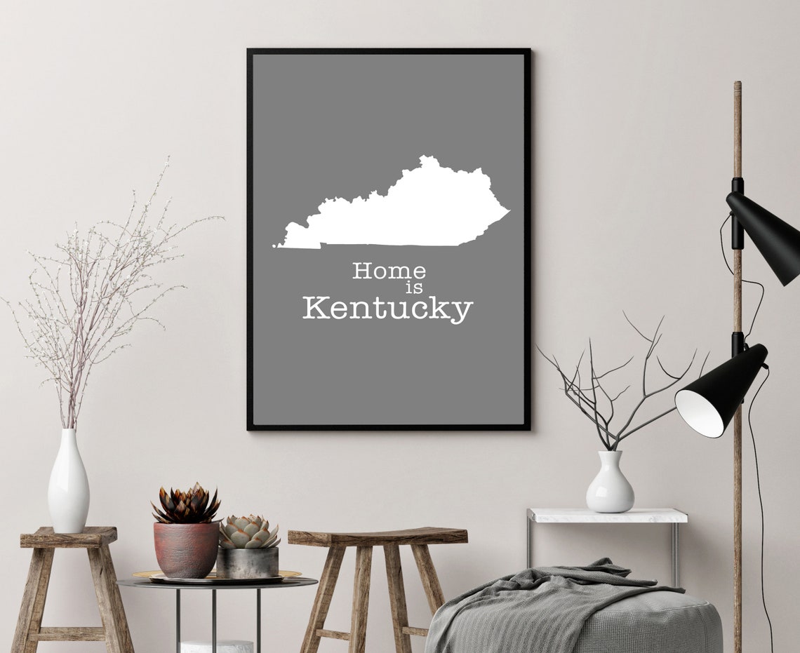 Kentucky Home Is Gray Minimalist State Map Silhouette Wall Art - Image 3