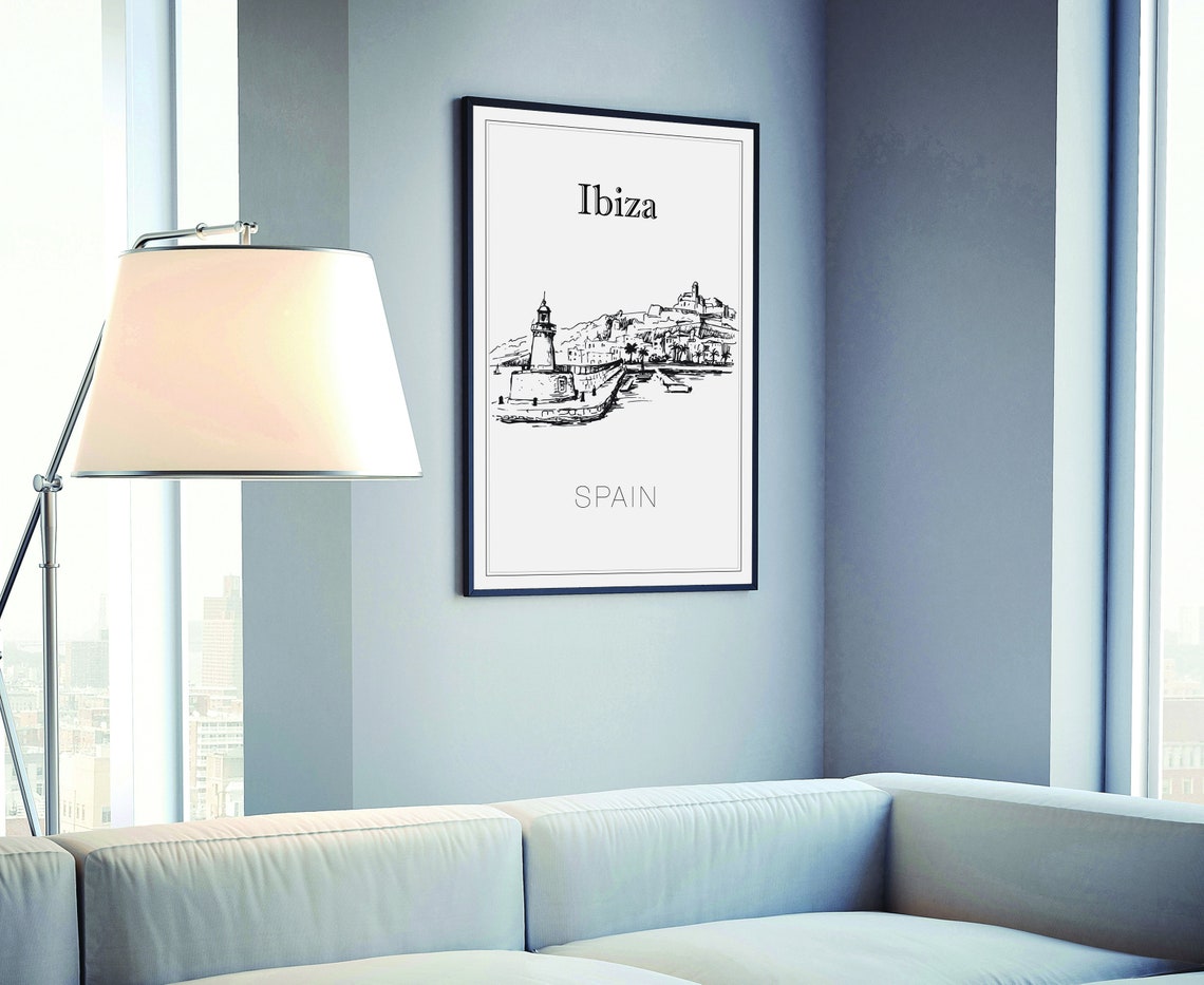 Ibiza Spain Lighthouse And Old Town Coast Hand Drawn Art Poster - Image 4